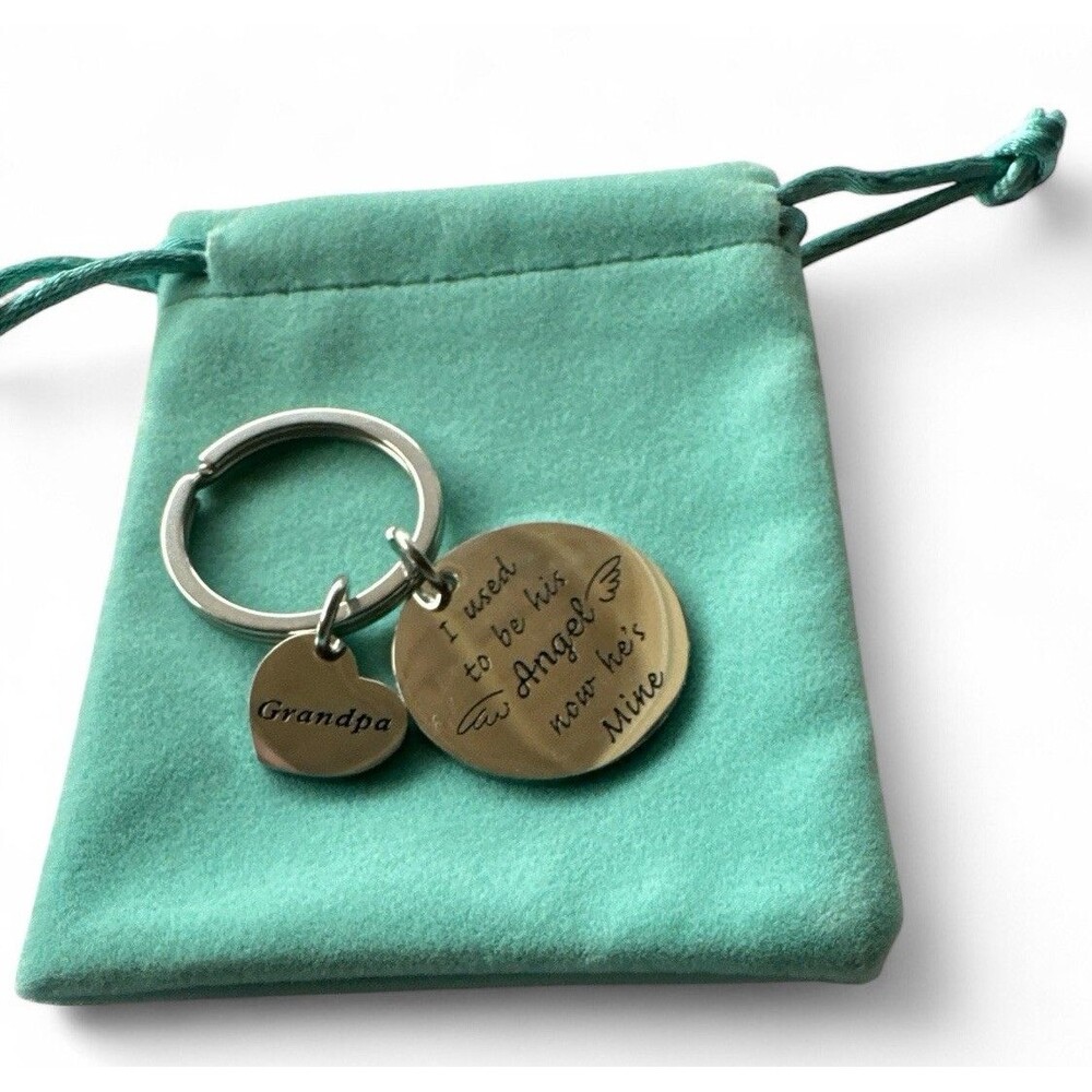 Grandpa In Memory Keychain I Used to be His Angel Now he's Mine Memorial Silver